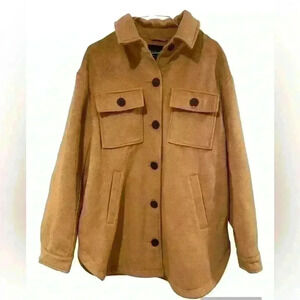 Sanctuary Caramel Wool blend trucker coat Roomy pockets lined travel workwear